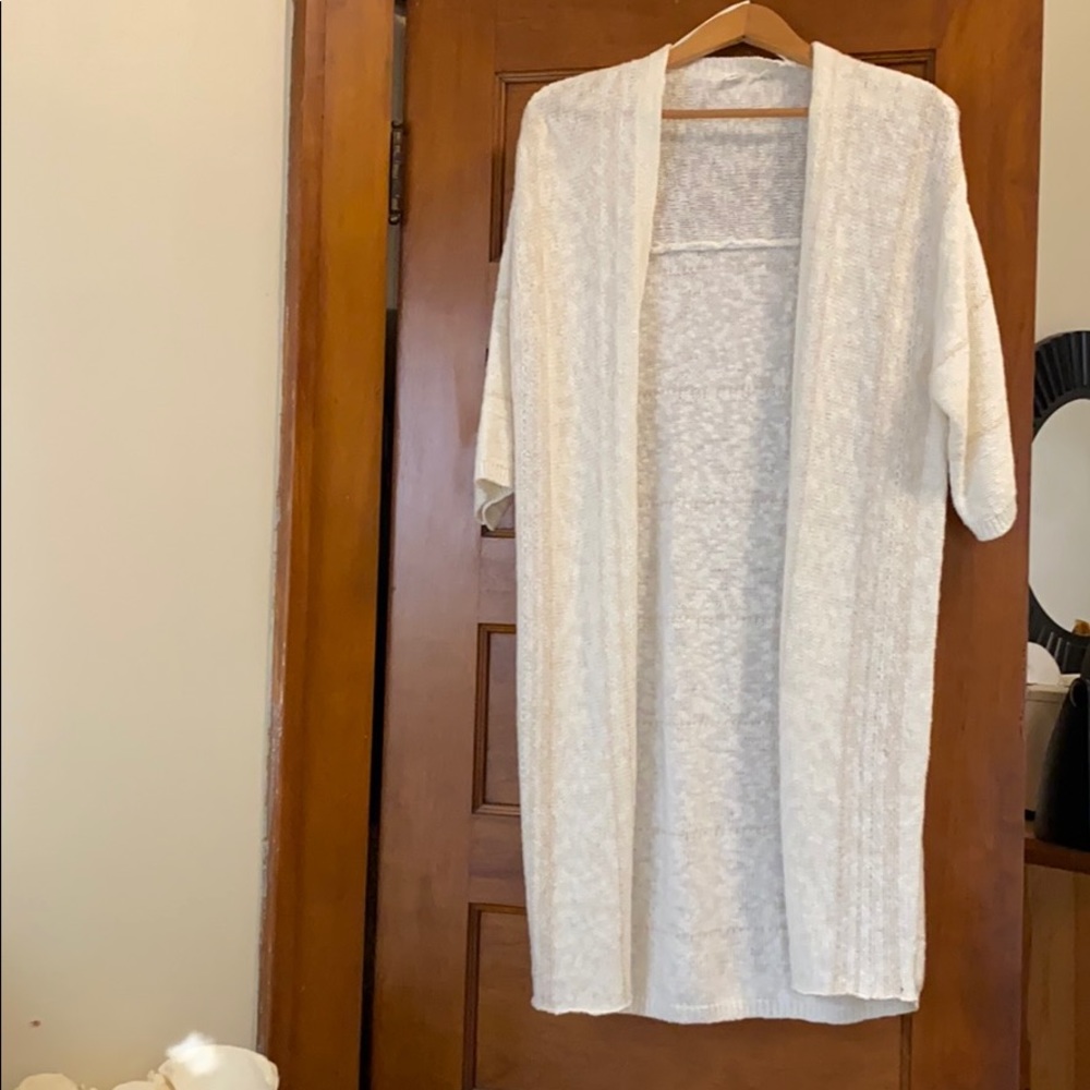 cream cotton-linen long cardigan